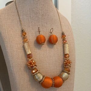 Vintage 1946 Orange and Gold Beaded Necklace Set